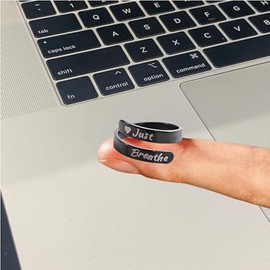 Just Breathe Lotus Ring for Women Adjustable Stainless Steel Inspirational Hope Rings Best Friends Birthday Jewelry Gift (Black heart)