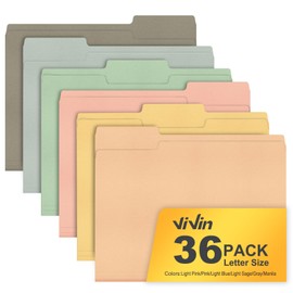 ViVin File Folders, Fits 8.5 x 11 Letter Size Paper, 1/3-Cut Tabs, 36 Pack Manilla Colored File Folders, Perfect for Home, Office, and School Documents File Paper(Assorted)