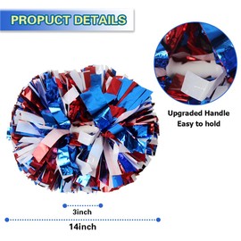 Lovecheer 2PCS Pom Poms Cheerleading Blue and Red and White Metallic Cheer Pom Poms with Baton Handle for Sports Team Spirit Party Cheering