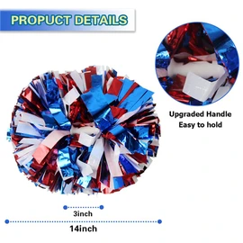 Lovecheer 2PCS Pom Poms Cheerleading Blue and Red and White Metallic Cheer Pom Poms with Baton Handle for Sports Team Spirit Party Cheering