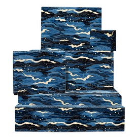 Wrapping Paper Blue - 6 Sheets of Gift Wrap with Tags - Sea Waves - Birthday Paper for Men and Women - With Stickers - From Central 23