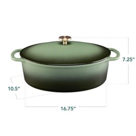 Best Choice Products Oval 7.5 Quart Enamel Cast-Iron Dutch Oven, Heavy-Duty Pre-Seasoned for Baking, Cooking w/Side Handles – Deep Olive Green