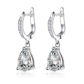 GLESOS Lightweight Water Drop Earrings Dangle Huggie Earrings,18K White Gold Plated White CZ Crystal earrings for Women White 7 * 10mm