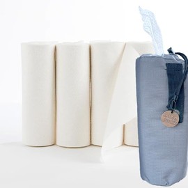 Wild & Pure Cotton Dry Wipes Starter Set | Adventure Bag & Roll with 4 Refills (150 ct) | 100% Biobased | Made in the USA | OEKO-TEX Unbleached & Repurposed Virgin Cloth | Soft & Absorbent