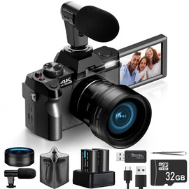 4K Digital Camera for Photography 48MP/60FPS, 16X Digital Zoom Camera with 3" 180° Flip Screen WiFi 32GB Micro Card, Video Vlogging Cameras for YouTube with Wide-Angle & Macro Lens S100
