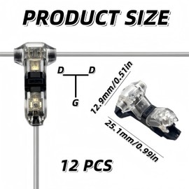 12 Pcs T Tap Wire Connectors, 1 Pin 1 Way No-Stripping Quick Wire Splice Connectors, Low Voltage T Tap Connectors for 18-22 AWG LED, Audio, Vehicles, Electrical, Etc