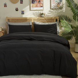 CLOTHKNOW Black King Size Comforter Set 3Pcs Black Bedding Comforter Sets All Black Comforter King Size Soft Black Comforter Sets King