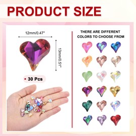 MECCANIXITY 30 Pcs 3D Heart Nail Charm Crystals Gems 12x13mm Crooked Heart-Shape Nail Charm Art Rhinestone for Valentine's Day DIY Decoration Jewelry Making, Colorful Purple