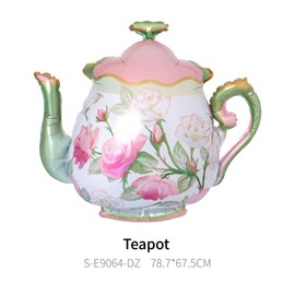 6pcs Teapot Balloons Pink Green Lets Par-Tea Garden High Tea Alice Theme Party Foil Balloons Arch Decor Birthday Baby Shower Bridal Shower Tea for Two Party Decorations Supplies for Women Little Girls