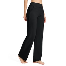 SEVEGO Tall Women's Wide Leg Yoga Pants 32" Long Inseam High Waist Stretch Casual Lounge Sweatpants with Pockets, Black, XL