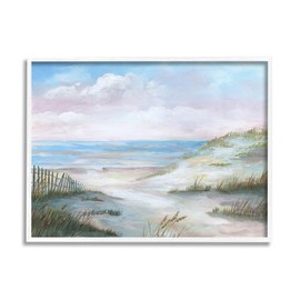 Stupell Industries Rolling Sand Dunes Soft Pink Beach Sky, Designed by Nan White Framed Wall Art, 30 x 24, Blue