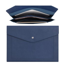 Wason Expanding A4 Document File PU Leather Envelope Case Holder-Large Size Pockets for Paper Bills Stationery Tablet and PC, Work Study Traveling (Dark Blue)