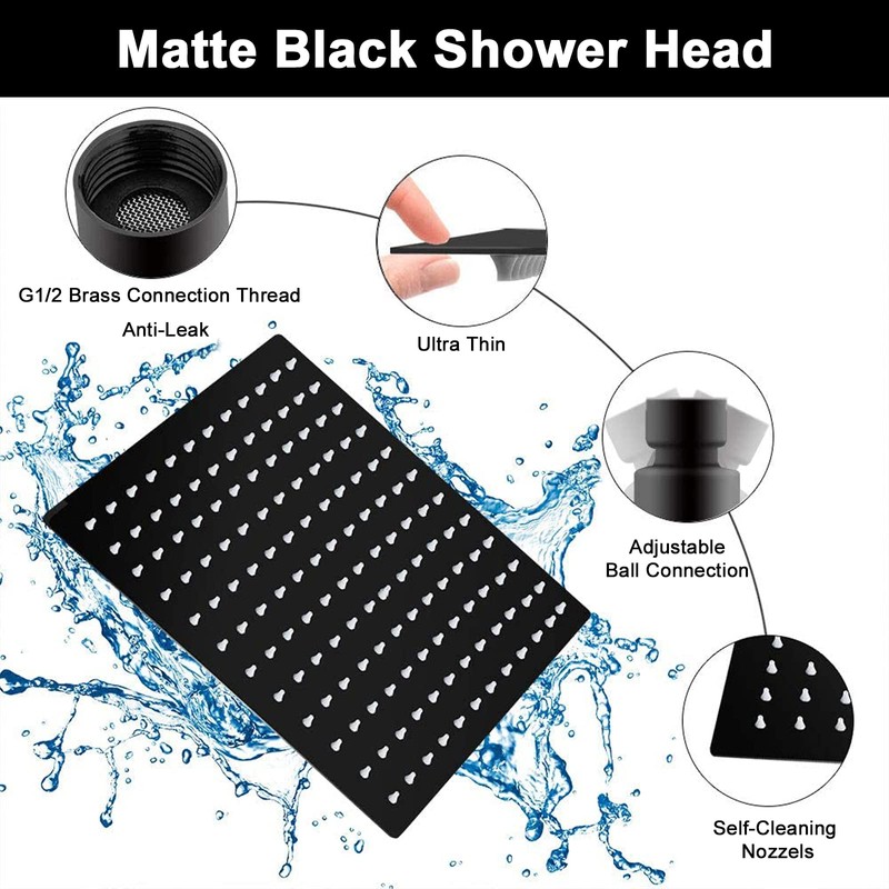 HarJue High Pressure Large Stainless Steel Square Rain ShowerHead With