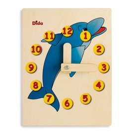 Dida - Learning Clock for Children - Dolphin - Playfully Learn the Time, A Children's Learning Clock Made of Wood for Nursery, Preschool and Home