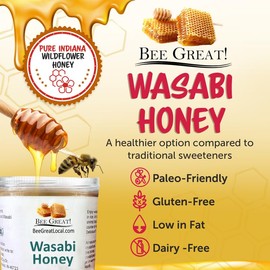 Bee Great Wasabi Hot Honey – Bold Sweet Heat with Wasabi Kick – Great with Sushi, Seafood & Salads (8 oz)