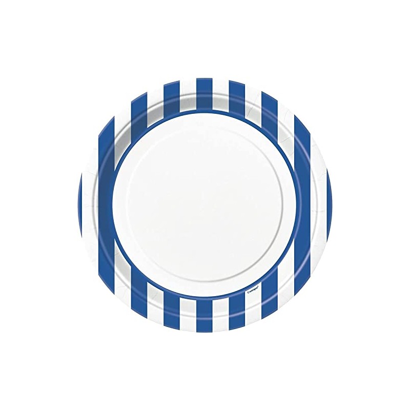 Unique Party 38015 - 23cm Royal Blue Striped Party Plates,