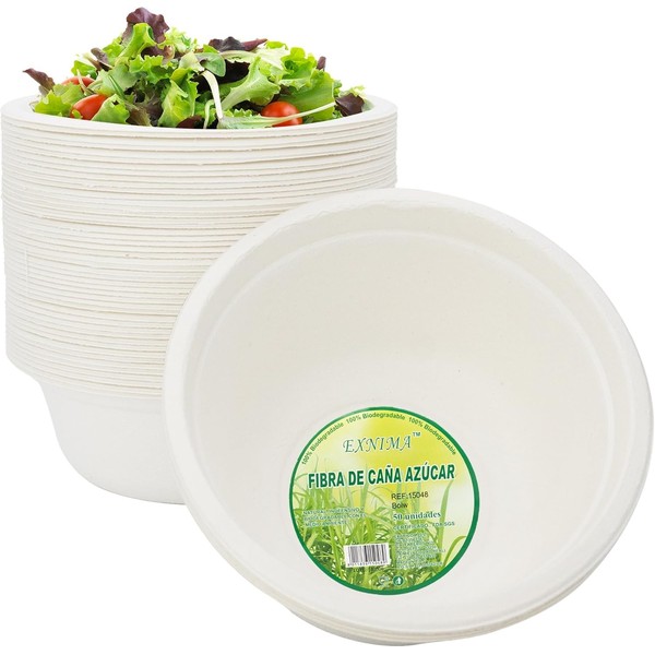 EXNIMA, Disposable Sugarcane Bowls Biodegradable Eco-Friendly Tableware 100% Natural Round