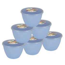Just Pudding Basins Pastel Colours Blue 1 Pint Basin and Clear Lid Pack of 6 Plastic Pudding Steaming Bowls