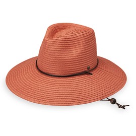Wallaroo Hat Company Women’s Petite Sanibel Fedora – UPF 50+, Wide Brim, Packable, Adjustable Size for X-Small Crown Sizes – Chic and Sun-Smart Hat for Sports, Travel and Everyday (Coral)