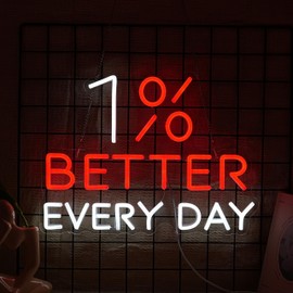 BNEMCEZH 1% Better Every Day Neon Sign Red Better Light up Sign Decor Dimmable Inspirational Word Neon Light Sign for Classroom Office Bedroom Living Room Cafe Bookstore Gym Birthday Party Gift
