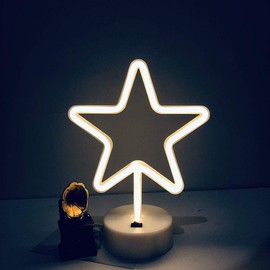 ENUOLI Warm White Star Shaped LED Neon Lamp with Base Battery Operated USB Powered LED Home Christmas Decoration Lights for Home Hotel Bedroom Store Decoration Night Light Home Lighting
