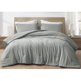 Chezmoi Collection Cliff 3-Piece Lightweight Cooling Comforter Set, Oversized King - Rayon Derived from Bamboo & Polyester Blended, Soft Breathable Bedding for Hot Sleepers, Light Gray