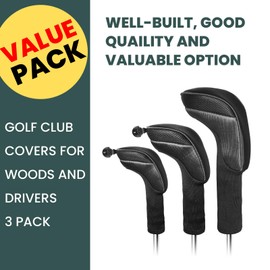 Golf Club Headcovers Driver Golf Club Headcover Set Value 4 Pieces Long Neck Club Head Covers Hybrid Fairway with 1 3 5 7 X License Plate (3 Pieces Dark, 1 Driver & 1 Fairway & 1 Hybrid)