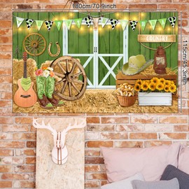 Hollowfly Cowgirl Birthday Party Supplies Western Party Decorations Includes 65pcs Cowgirl Balloons and 1pcs Western Backdrop for Cowboy Rodeo Birthday Country Decorations Supplies(Green)