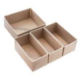 Bructhun Clothes Drawer Organizer Set of 4 Beige, Small Fabric Storage Bins, Dresser Drawer Dividers for Baby Clothing Bra Socks and Underwear Women