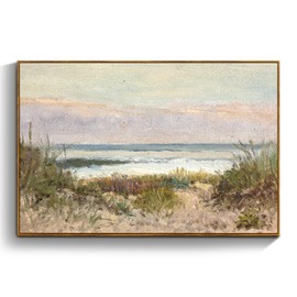 crmotu Beach Framed Wall Art, Coastal Landscape Canvas Prints, Ocean Wave Vintage Wall Decor, Nature Scenery Rustic Wall Paintings for Living Room Bedroom Bathroom Kitchen Decorations 16x24in