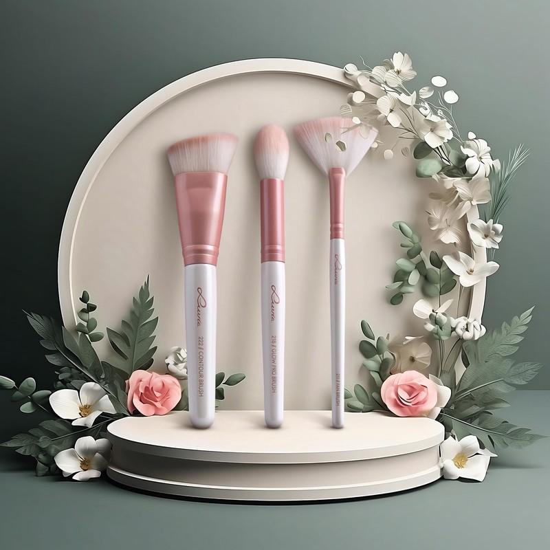 Highlight & Contour Luvia Brush Set, 3 Cosmetic Brushes in
