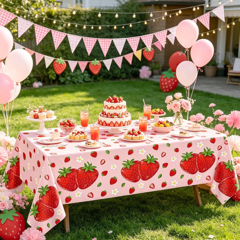 6Pcs Strawberry Party Tablecloth Strawberry Theme Table Cover 51 x