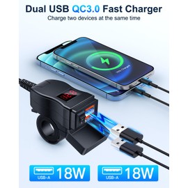 EXTRACTME Motorcycle USB Charger, Dual USB Quick Charge 3.0 Motorcycle Phone Charger with Voltmeter & ON/Off Switch, Waterproof Motorcycle Accessories for All Phone, Tablet, GPS (Red)