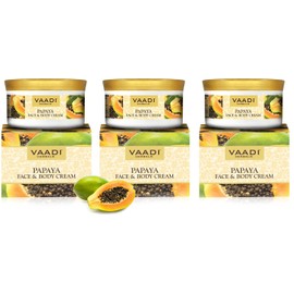 Vaadi Herbals Papaya Crema hidratante facial y corporal 16 oz (Paquete de 3 x 150 g) – Crema de hierbas – Todo natural – Sin parabenos – Sin sulfato – Hierbas Vaadi
