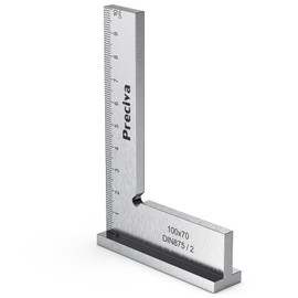 Preciva 90° Try Square 100 x 70 mm Carpenter's Square with Measuring Scale (cm) for Precise Work in Metal Construction and Workshop