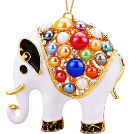 JUNQIU US Elephant Ornament, Metal with Rhinestone White Elephant Christmas Ornament - Funny Christmas Ornaments 2024, Small White Christmas Ornaments - Ornaments for Kids, Elephant Gifts for Women