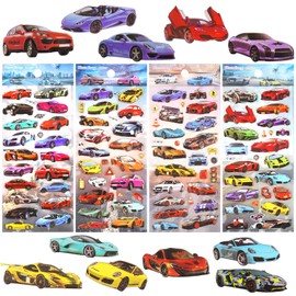 SHANGRLA Race Car Stickers for Kids Boys 3D Puffy Racecar Stickers for Toddlers, Puffer Bubble Racing Sticker, Reusable Cool Puff Sports Car Sticker, Party Favors 4 Sheet.