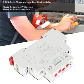 Voltage Monitoring Relay, GRV8-04 Three Phase Voltage Monitoring Relay, Phase Sequence, Phase Failure Protection M460, 35mm DIN Rail Mount