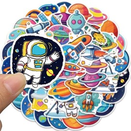 Lindas pegatinas espaciales para adultos, 50 calcomanías de vinilo para astronautas, astronautas, planetas, impermeables, para botellas de agua, libro de recortes para laptop, monopatín, divertidas