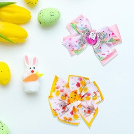 2 Packs Easter Hair Clips Hair Bow Clips with Cartoon Bunny and Chick Hair Bows Boutique Grosgrain Ribbon Hair Pins Lovely Hair Accessories Ribbon Alligator Clips for Girls Toddlers Kids Easter Party