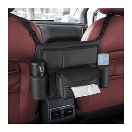 TNAIYH Car Handbag Holder Between Seats, Leather Large Capacity Vehicle Front Seat Storage Bag with Tissue Holder, Multi-Pocket Automotive Console Organizer, Universal for SUV RV Truck (Style1)