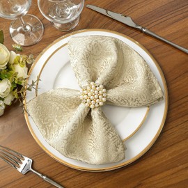 ZIWUROAD - Juego de 12 servilletas de tela beige, lavables de algodón, poliéster, 18 x 18 pulgadas, servilletas de mesa de tela jacquard suave y duradera con bordes dobladillos