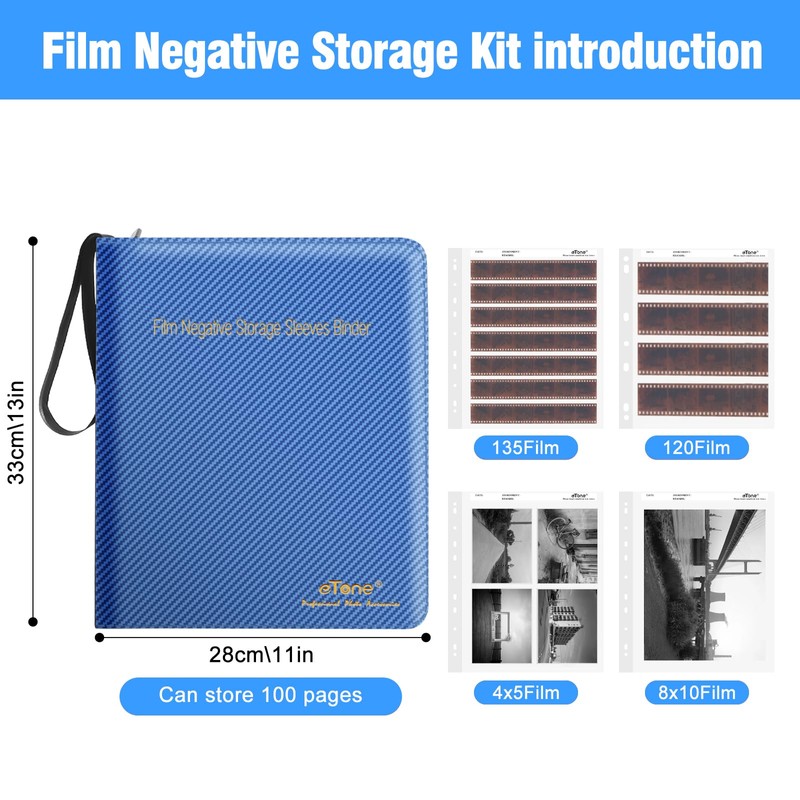 eTone Film Negative Storage Box, PU Leather 3-Ring Binder Album,