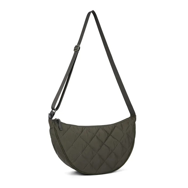 Quilted Crescent Crossbody Bag for Women – Lightweight Nylon Half