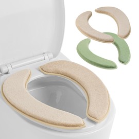 Soft Thicker Flannel Bathroom Toilet Seat Cover, 2 Pack Non Slip Warmer Comfortable Seat Cushions with Memory Foam, Easy Install with Self-Adhesive Tape, Reusable Toilet Lid Cover (Green,Beige)