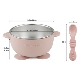 PandaEar 3 Pack Stainless Steel Suction Baby Bowls & 3 Baby Feeding Spoons | Non-Slip Stay Put Bowls & Soft Silicone First Stage Spoons for Toddlers, BPA-Free Baby Led Weaning Set (Pink White)