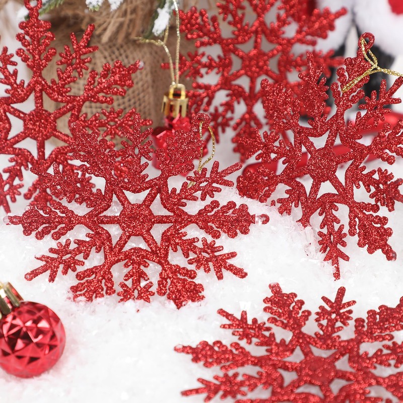 DERAYEE Christmas Decoration Snowflake Hanging Red Pack of 12 Snowflakes