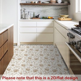Nuxovilar Peel and Stick Vinyl Floor Tiles, 12x12 Inch Beige Floral Vine Pattern, Self-Adhesive Flooring (10 Pcs)