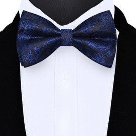 GUSLESON Navy Blue Bow Tie for Men Pre-Tied Adjustable Silk Bowties for Wedding Party (0496-29)