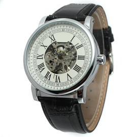 FORSINING Men Automatic Mechanical Waterproof Watch Wristwatch (White   Silver)
